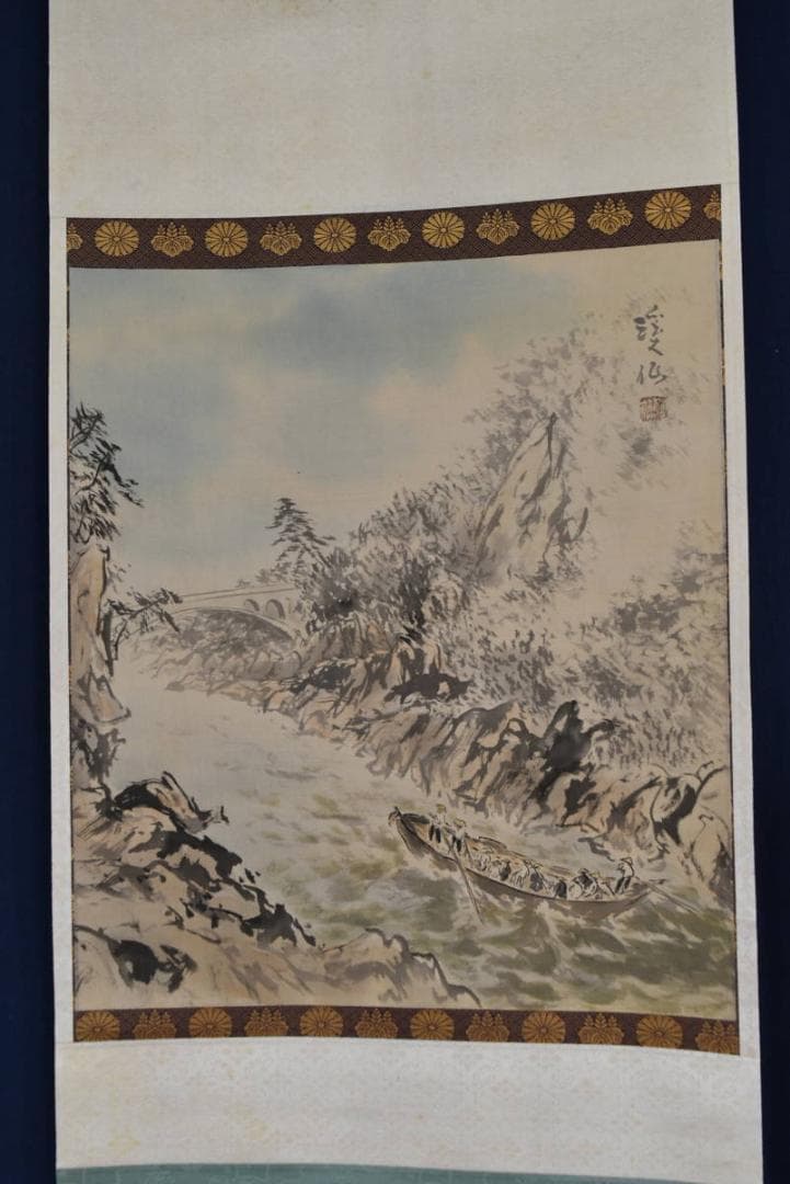 【真作】池田渓仙/白雲鐘聲之図/川下り図/山水図/掛軸/名家伝来/AA-769