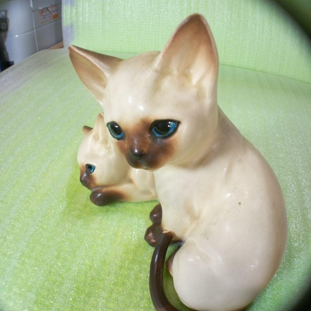 アンティークな猫の置物　仲良し　兄弟？　シャム猫？　ポインテッド？　レア　希少