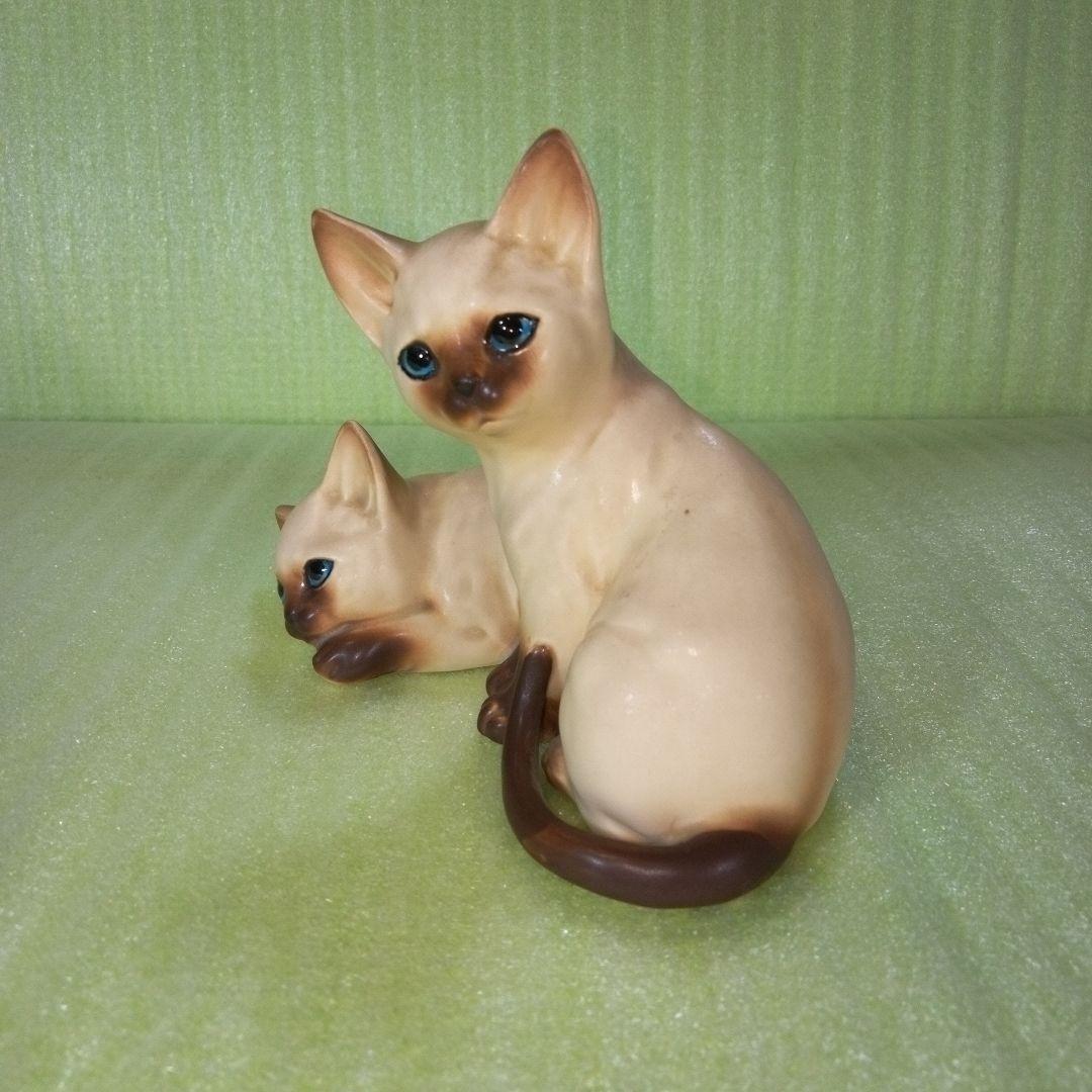 アンティークな猫の置物　仲良し　兄弟？　シャム猫？　ポインテッド？　レア　希少