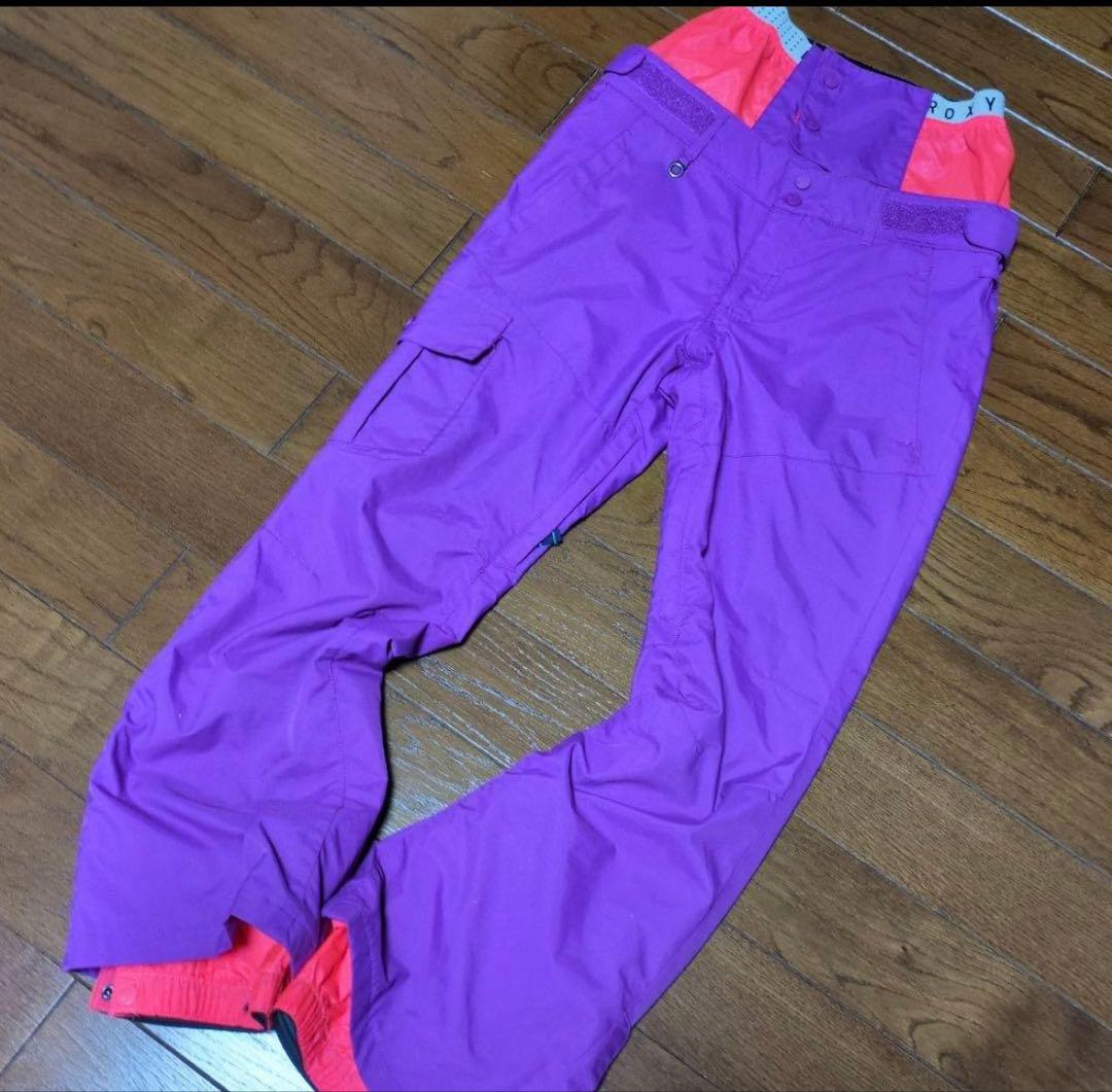 【美品】ROXY　スノボウェア　上下セット　Ｓ　総柄　　カラフル　ロゴ　パープル
