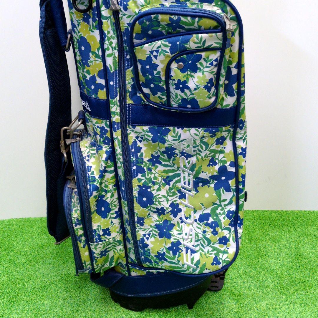 フィッシャー　スタンド式ゴルフバッグ 　6分割　青緑花柄