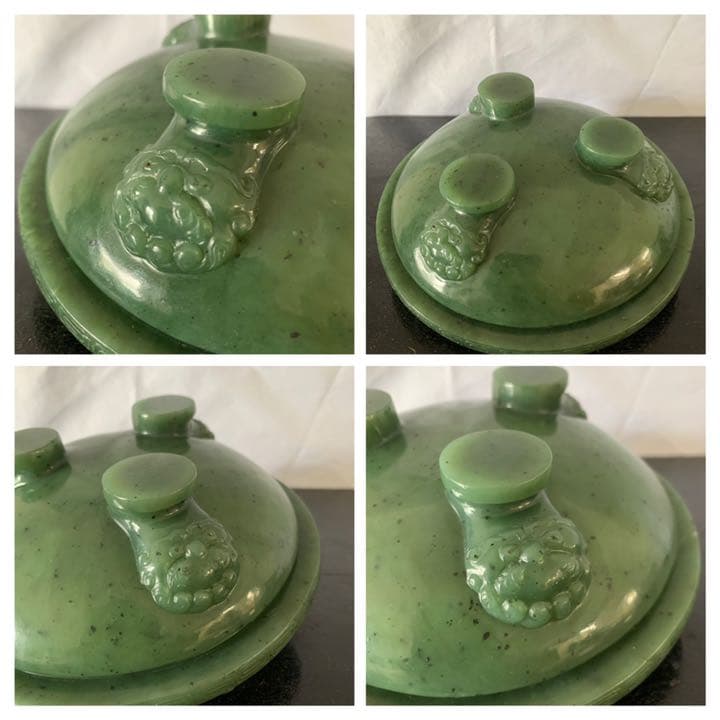 【希少品】中国古美術/文房具/碧玉水盤/水盂/共箱　共布 147B-2-1