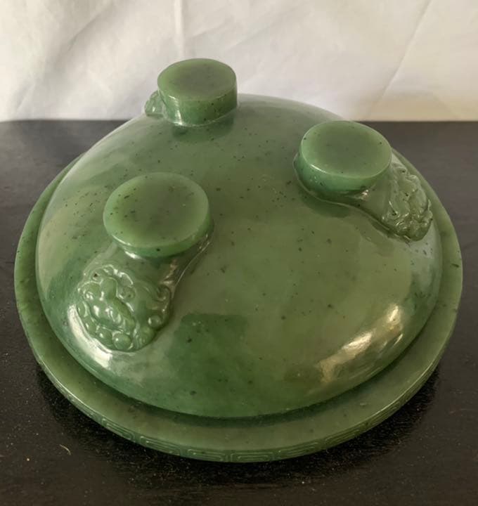 【希少品】中国古美術/文房具/碧玉水盤/水盂/共箱　共布 147B-2-1