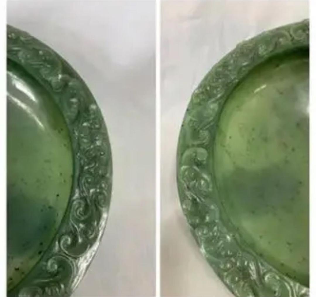 【希少品】中国古美術/文房具/碧玉水盤/水盂/共箱　共布 147B-2-1