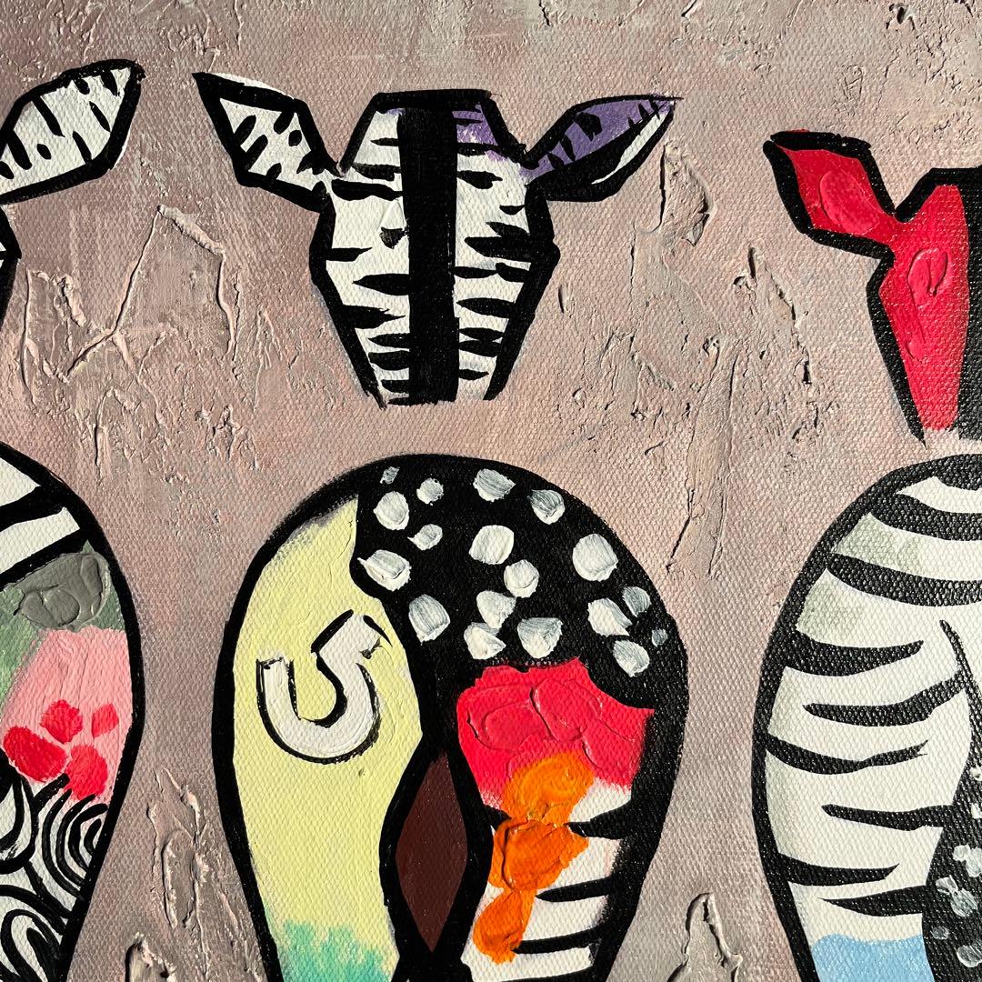 手書き油絵 ゼブラ 絵画 インテリア 油彩画