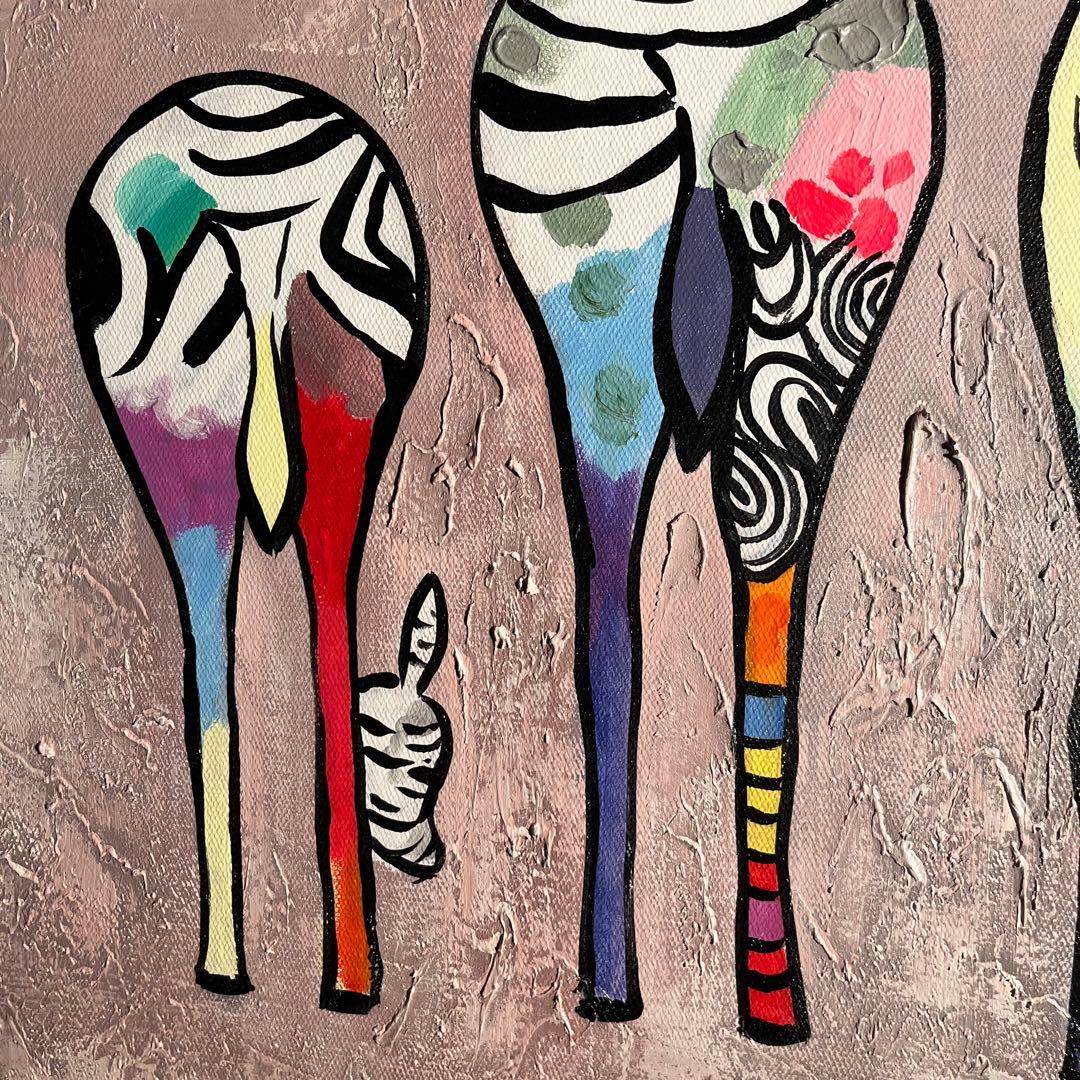 手書き油絵 ゼブラ 絵画 インテリア 油彩画