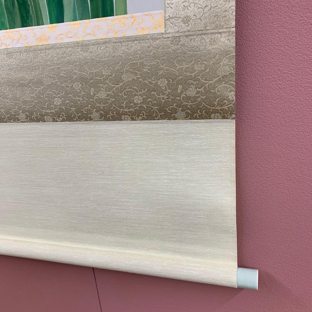 美品 掛け軸 静湖作 菖蒲図 共箱 太巻き付 季節掛け