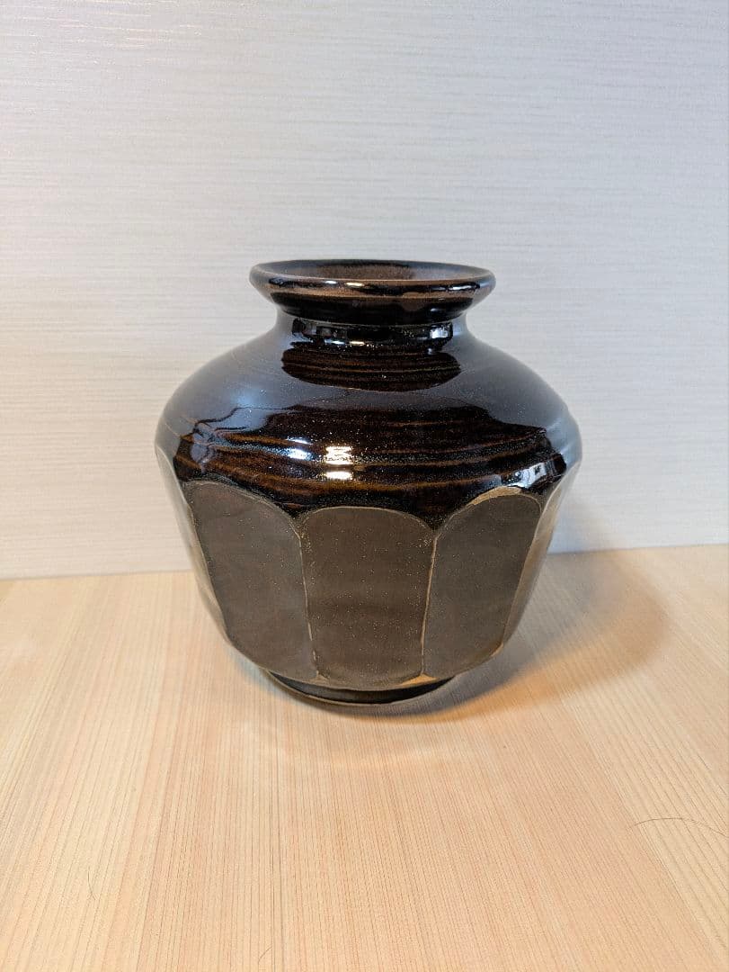 飴釉　十二面取　壺　清南　金継ぎ