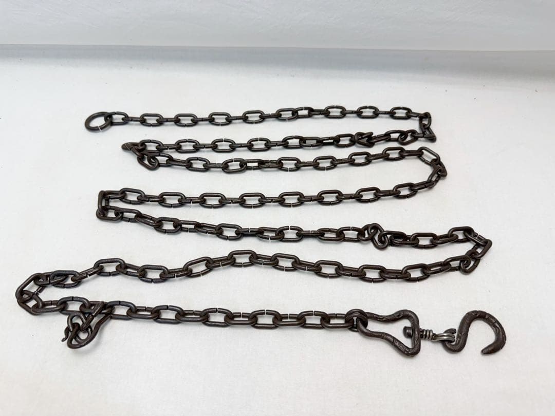 未使用 金工師 木村清五郎作 さび色虫喰い 釚鎖弦道具 釜環鎖 弦 釣釜道具共箱