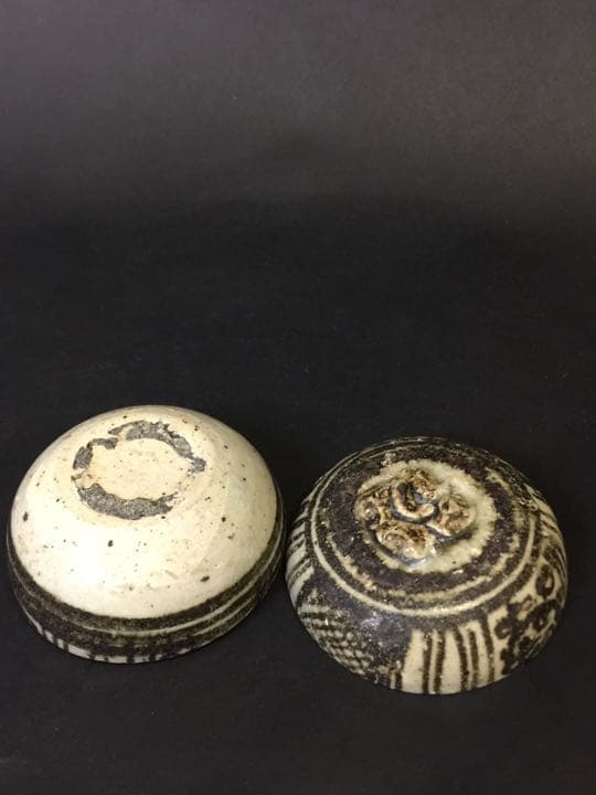 宋金時代 磁州窯 鉄絵塑磁 香合  年代物 宋胡緑