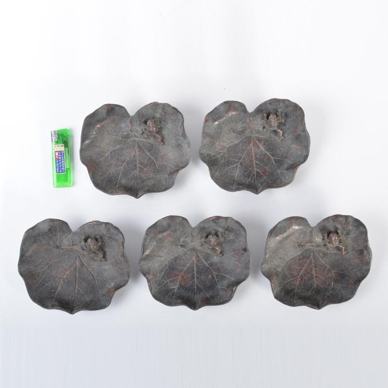中国　古鉄　蓮に蛙　筆洗　水孟　茶托　5点　N　4220