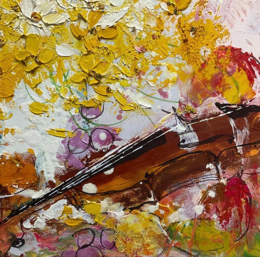 絵画・額縁・油絵・池田秀郎・楽器と花・F4号・美術品・インテリア・新品未使用