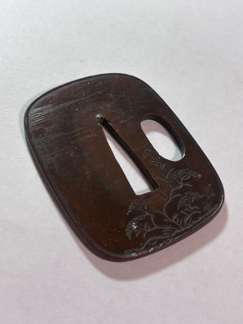 鐔鍔つば　色金　片切り彫　見事　短刀鐔　江戸時代