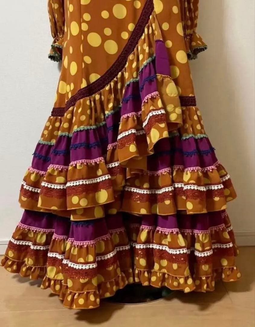 Sonia Johnes フラメンコドレス 茶色と黄色の水玉ワンピース3サイズ