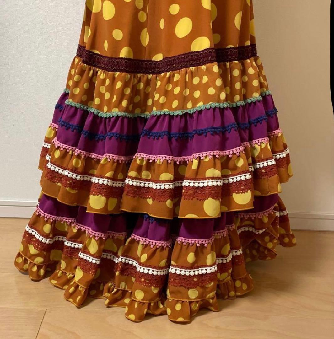 Sonia Johnes フラメンコドレス 茶色と黄色の水玉ワンピース3サイズ