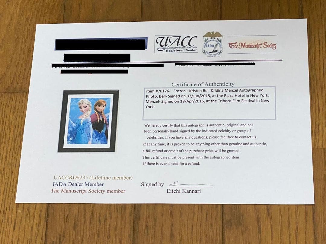 アナと雪の女王 直筆 サイン 証明書 色紙 エルサ アナ 新品