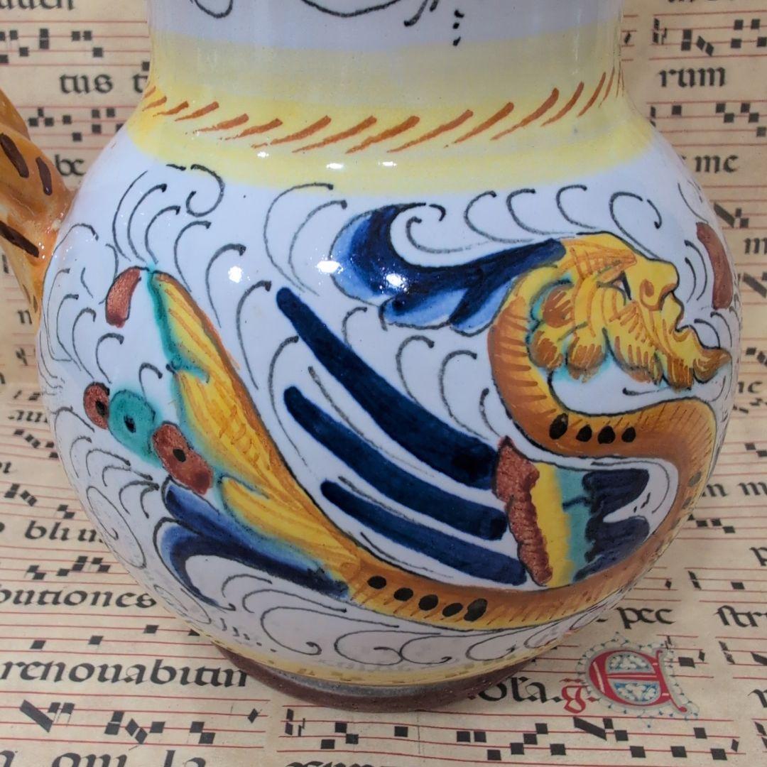 イタリア伝統工芸 デルータ焼 ドラゴン花模様ピッチャー ラファエレスク