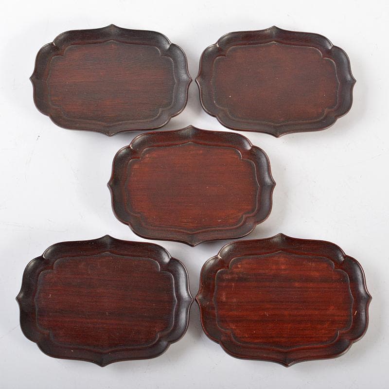 中国　唐木紫檀製　茶托　小皿　五客　V　R6572E
