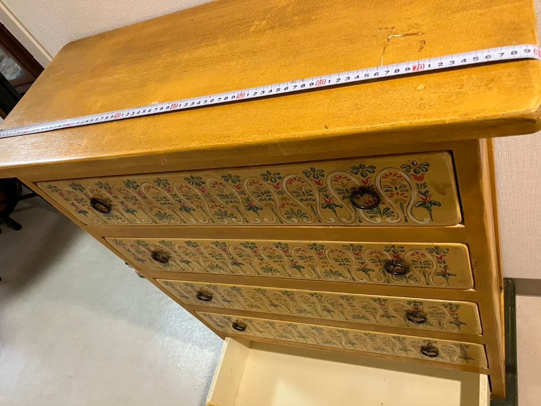 アンティーク イタリア製 花柄装飾の5段引き出しタンス