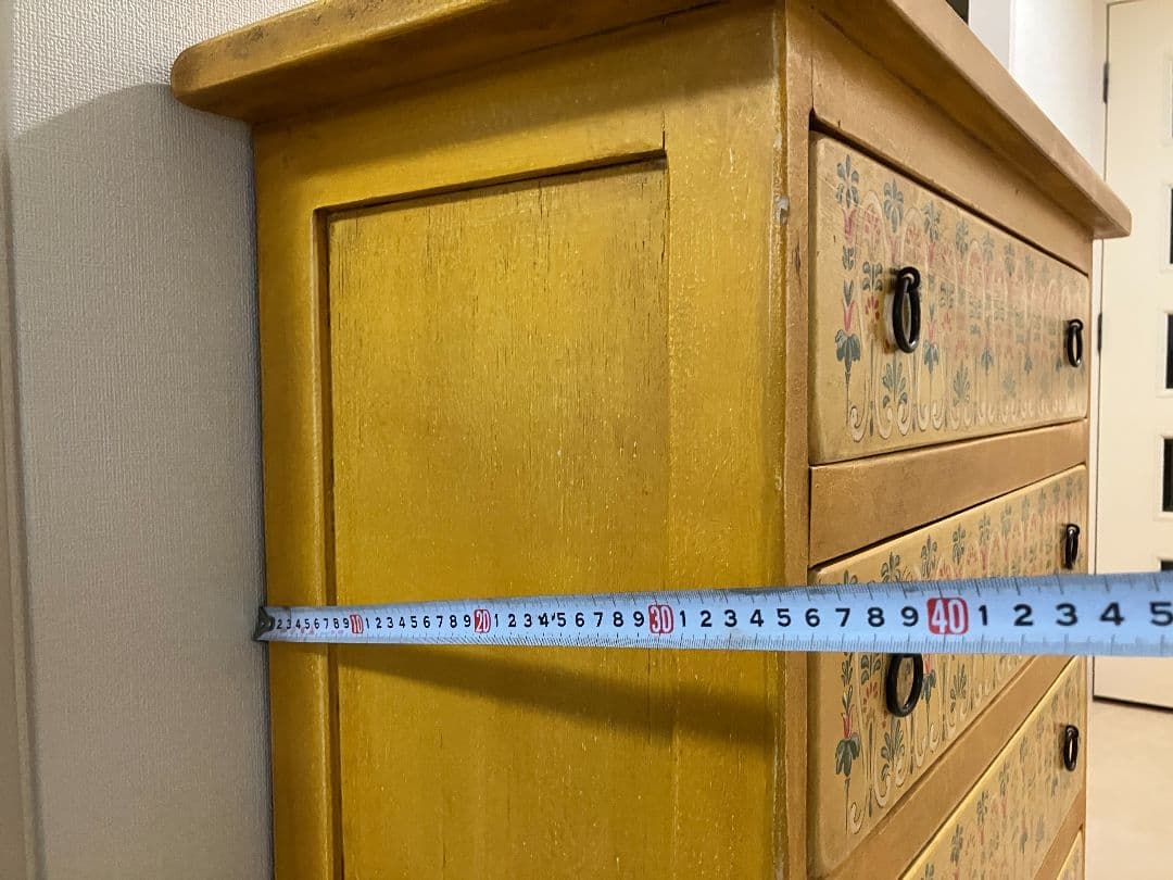 アンティーク イタリア製 花柄装飾の5段引き出しタンス