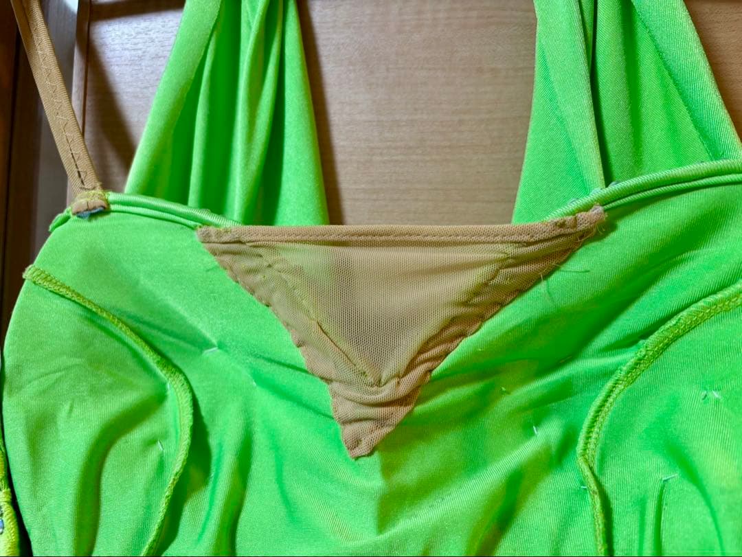 社交ダンス 白樺 ラテンドレス 黄緑 蛍光 M