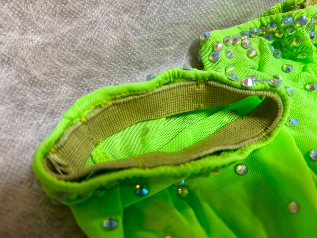 社交ダンス 白樺 ラテンドレス 黄緑 蛍光 M