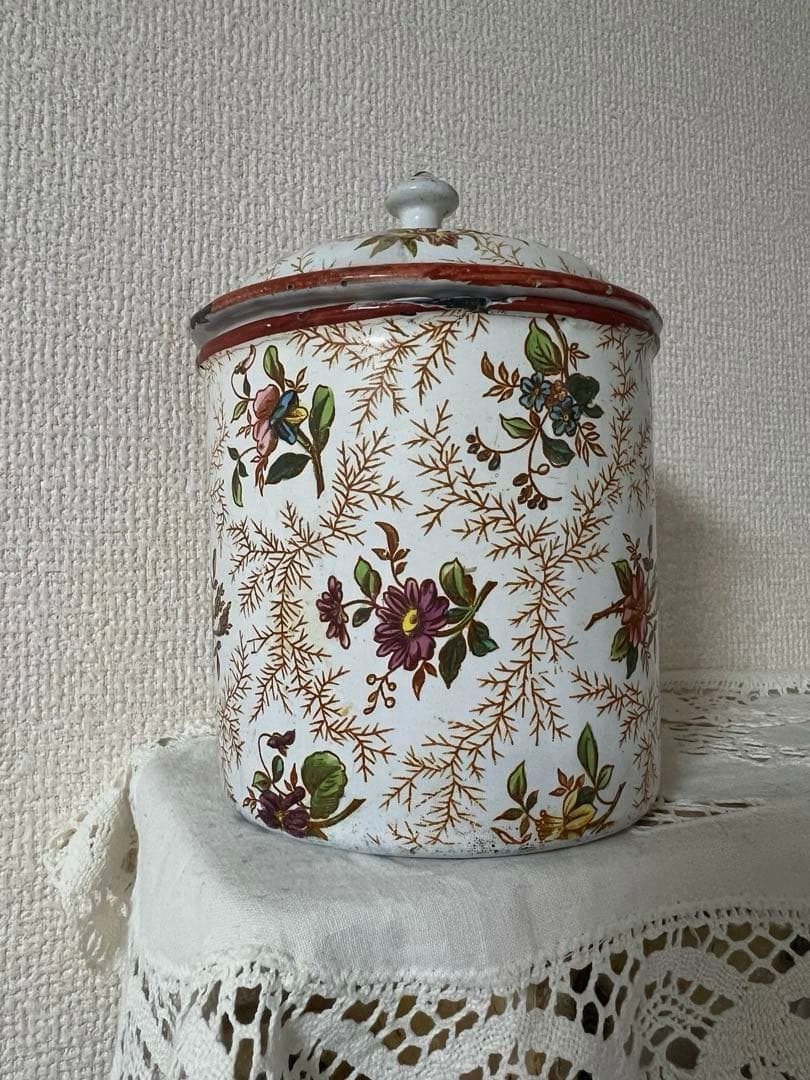レア♡フランス　アンティーク　ホーロー　花柄　JAPY キャニスター　5個セット