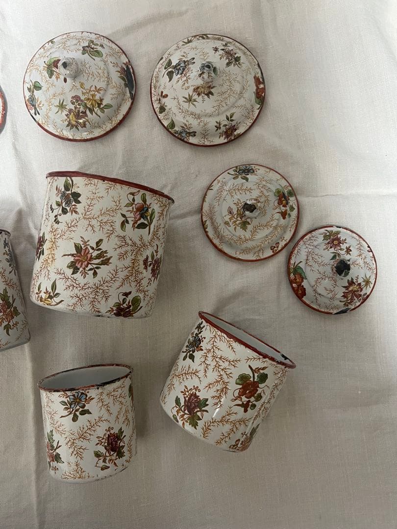 レア♡フランス　アンティーク　ホーロー　花柄　JAPY キャニスター　5個セット