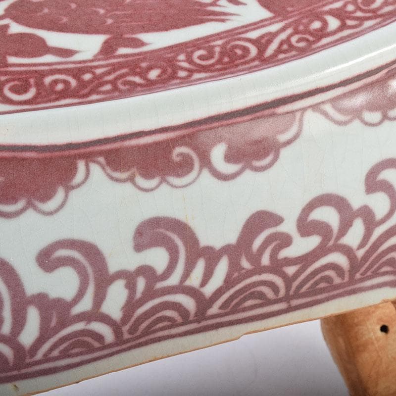 中国　釉里紅　四足水注　扁壷　M　7325C