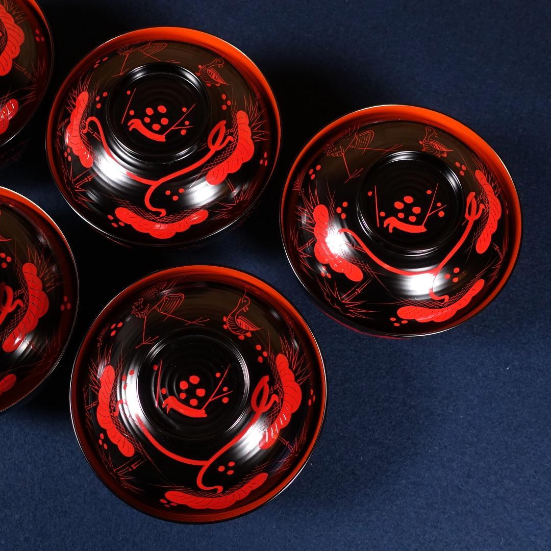 雅な逸品 天然木製 蓬莱山蒔絵 大振 煮物椀 雑煮椀 5客 共箱