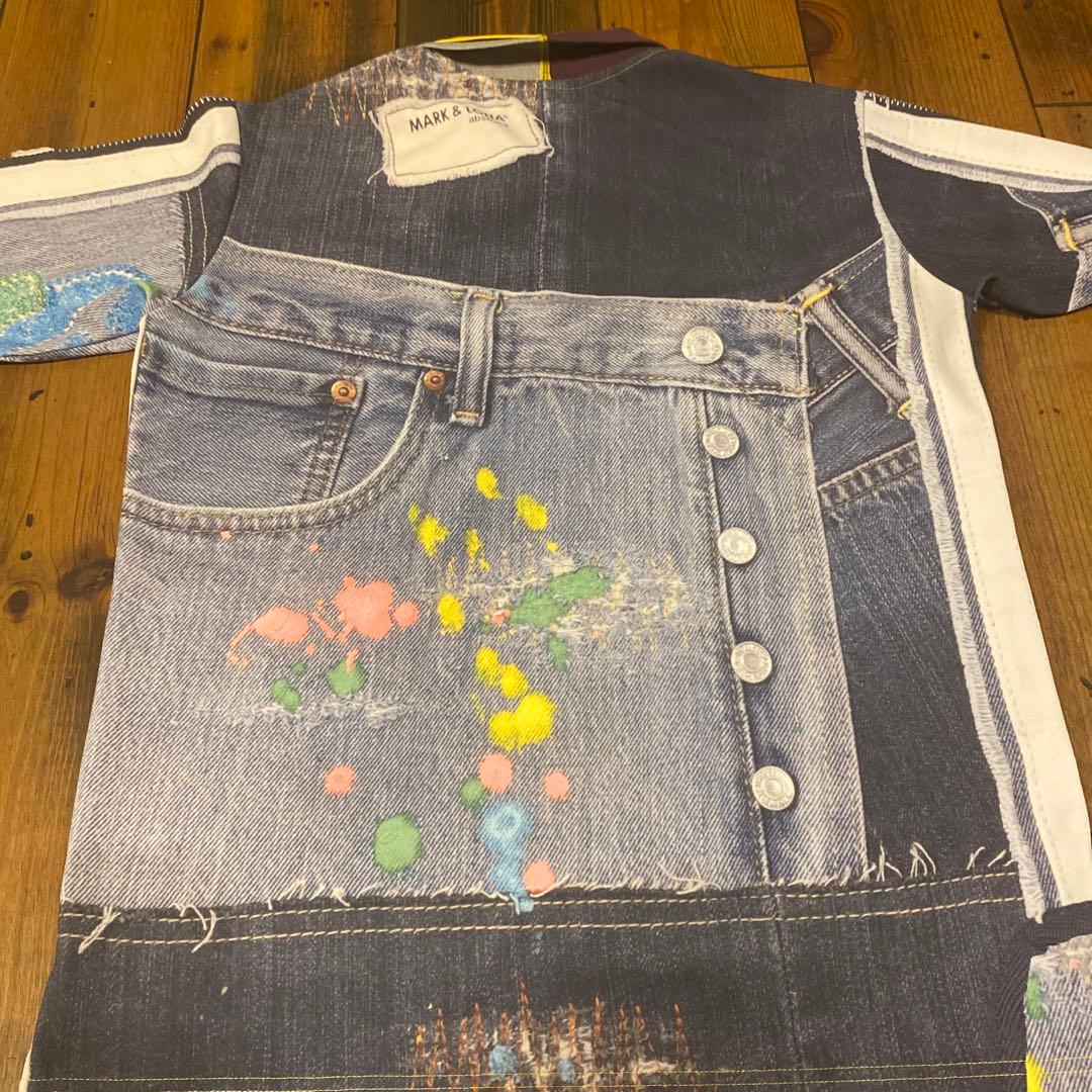 極美品 23SS マークアンドロナ ポロシャツ 総柄 スカル デニム柄