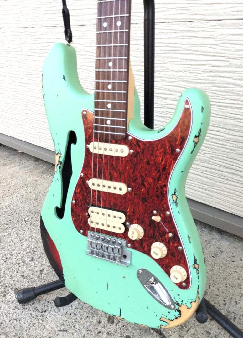 ストラトシンライン②　ハードレリックサーフグリーン　SSH　ステンレスフレット