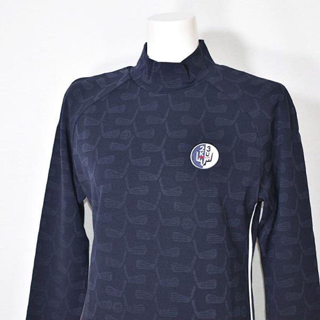 新品 23区【WOMEN】クラブジャガード柄 モックネックシャツ ネイビー M