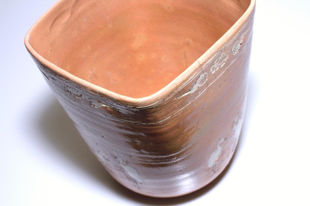 李朝時代 鶴文 桶形水指 [八代 乾山(山本如仙)識箱]