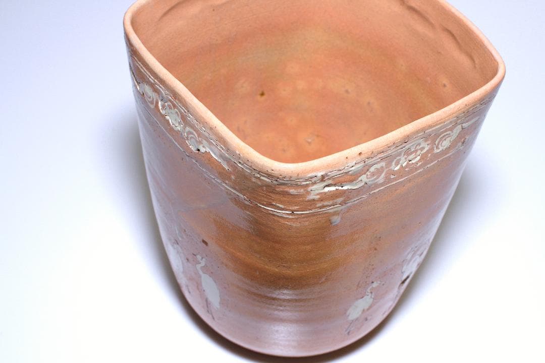 李朝時代 鶴文 桶形水指 [八代 乾山(山本如仙)識箱]