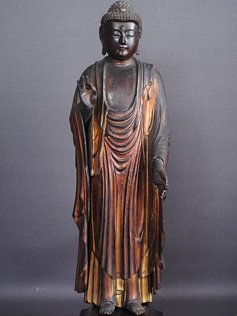 時代 古仏像!!『木造 阿弥陀如来立像』総高48㎝ 像高40.5㎝