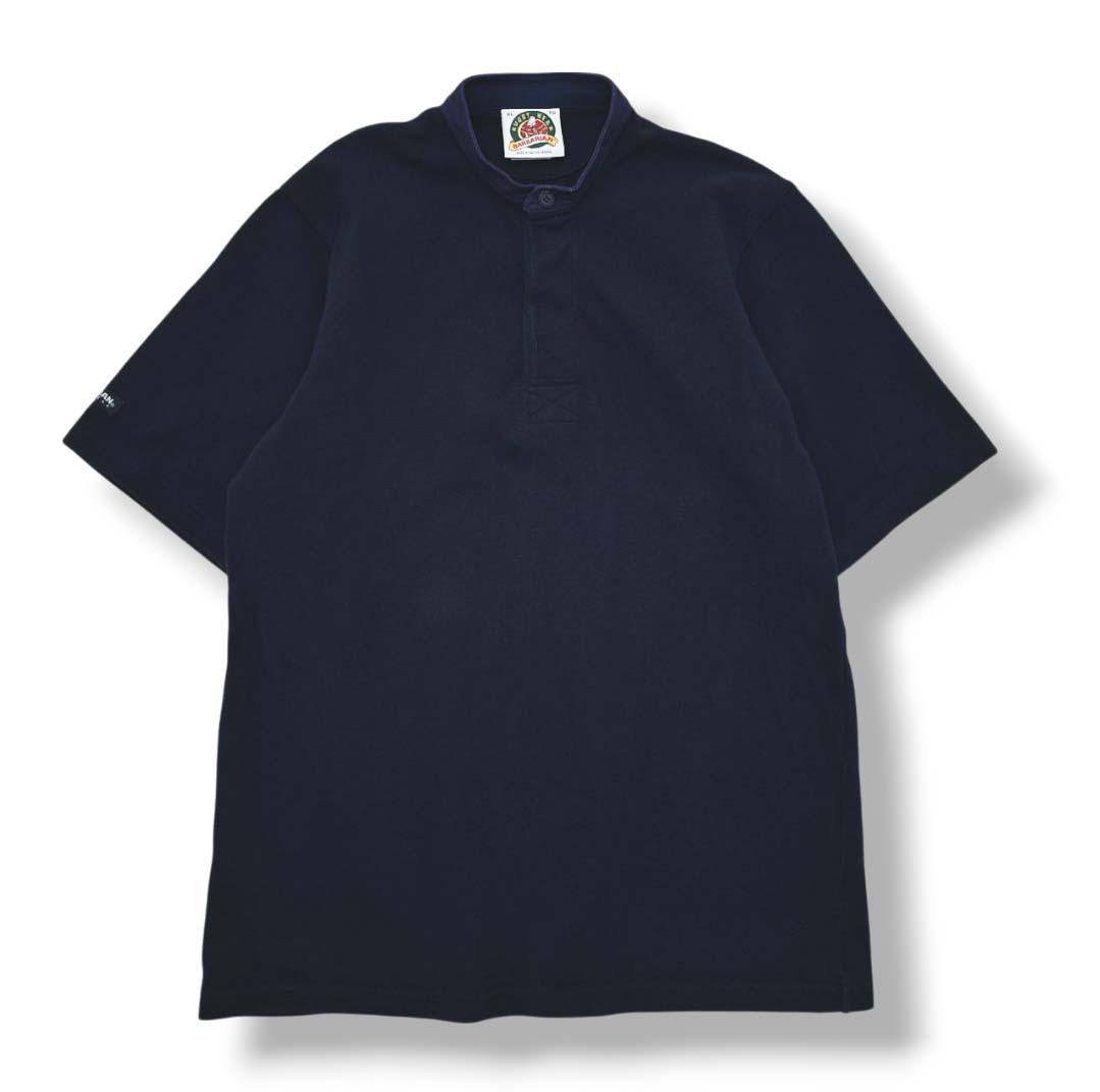 90sヴィンテージ カナダ製 バーバリアン バンドカラー ラガーシャツ XL 紺