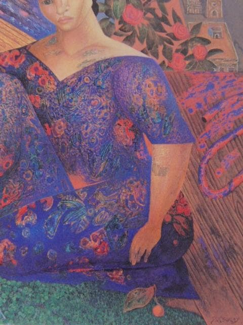 山本達郎、【河のある風景】、希少な額装用画集画、新品高級額 額装付