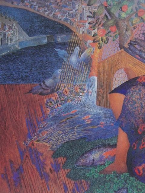 山本達郎、【河のある風景】、希少な額装用画集画、新品高級額 額装付