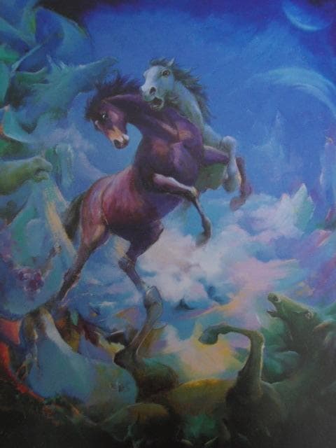 田嶌郁於、【争う】、希少な額装用画集より、新品額装付、状態良好、送料込み