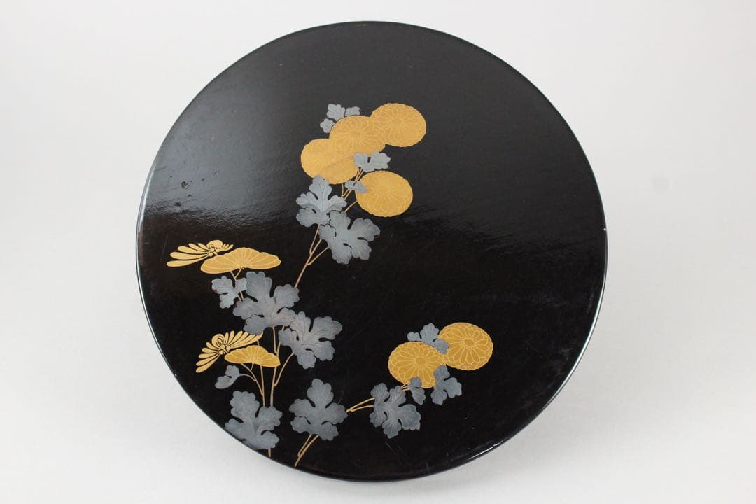 No5543 黒漆菊花金銀蒔絵　お櫃　杓子　椀　5点セット　送料無料