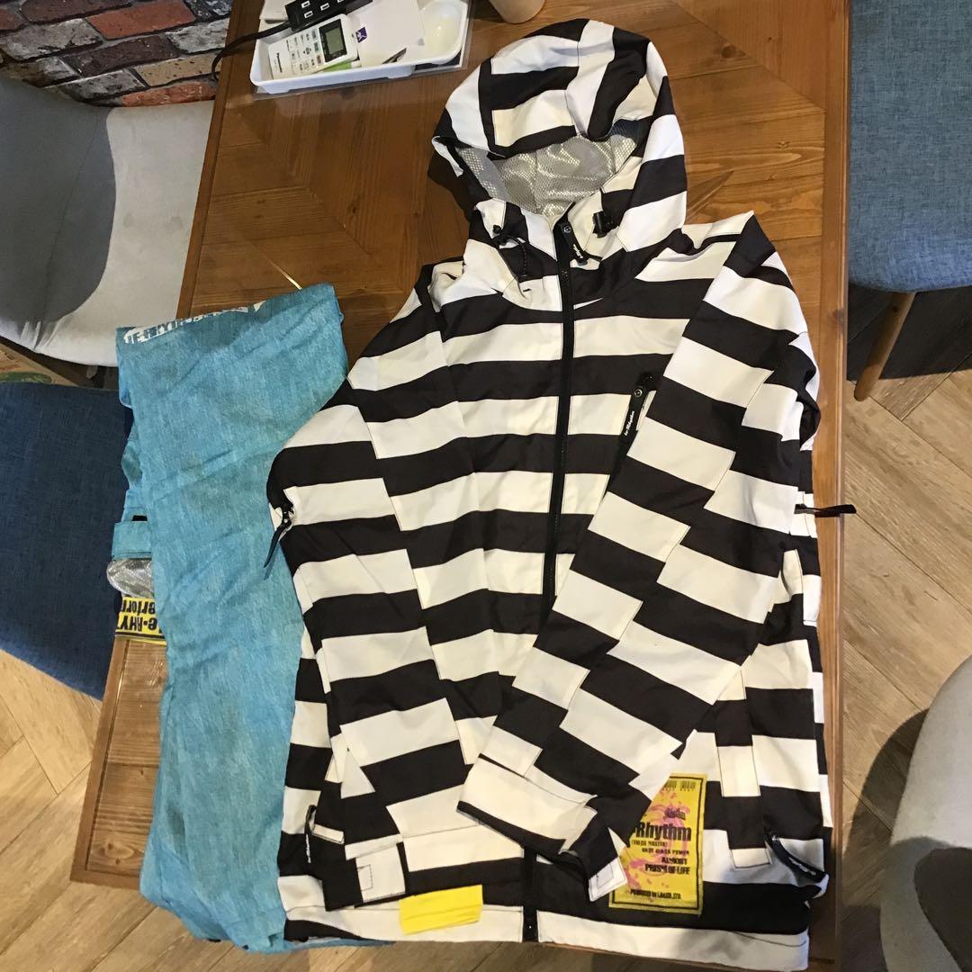 スノボウェア　上下セット　le-Rhythm ボーダー　モノトーン　ブルー　S