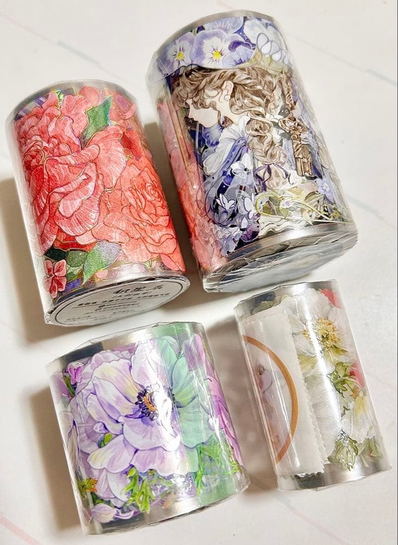 【新品未使用】4ロール　まとめ売り　花柄マスキングテープ コラージュ　海外マステ