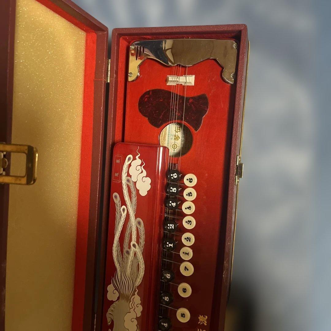 大正琴 赤 鳳凰彫刻 琴伝流 ケース付き