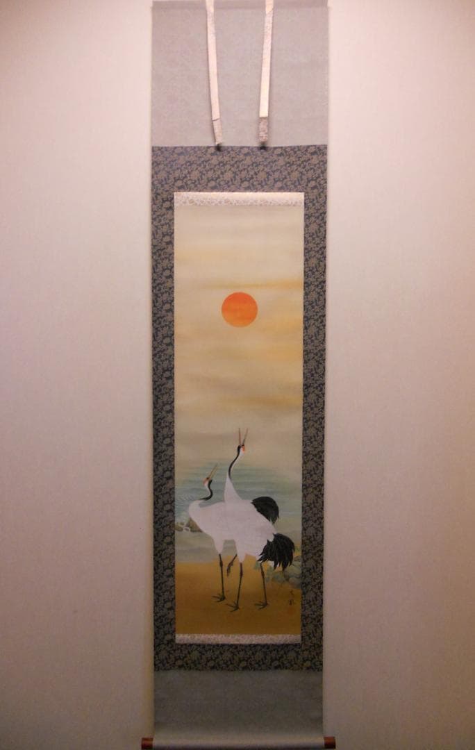 掛け軸 秀凰 双鶴 絹本 希少 軸装 茶道具 掛軸 美品 です。