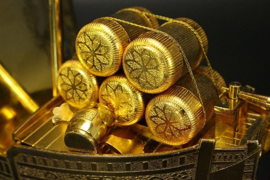 鍍金 宝舟 吉祥飾 置物(ZE411)