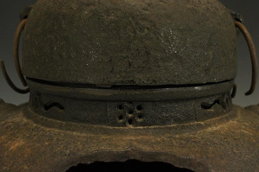 茶道具 鬼面風炉釜 平丸釜 環付 706