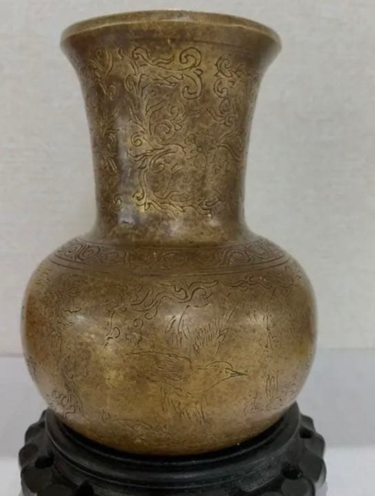 花瓶 中國骨董品 乾隆年製 在銘　真鍮製