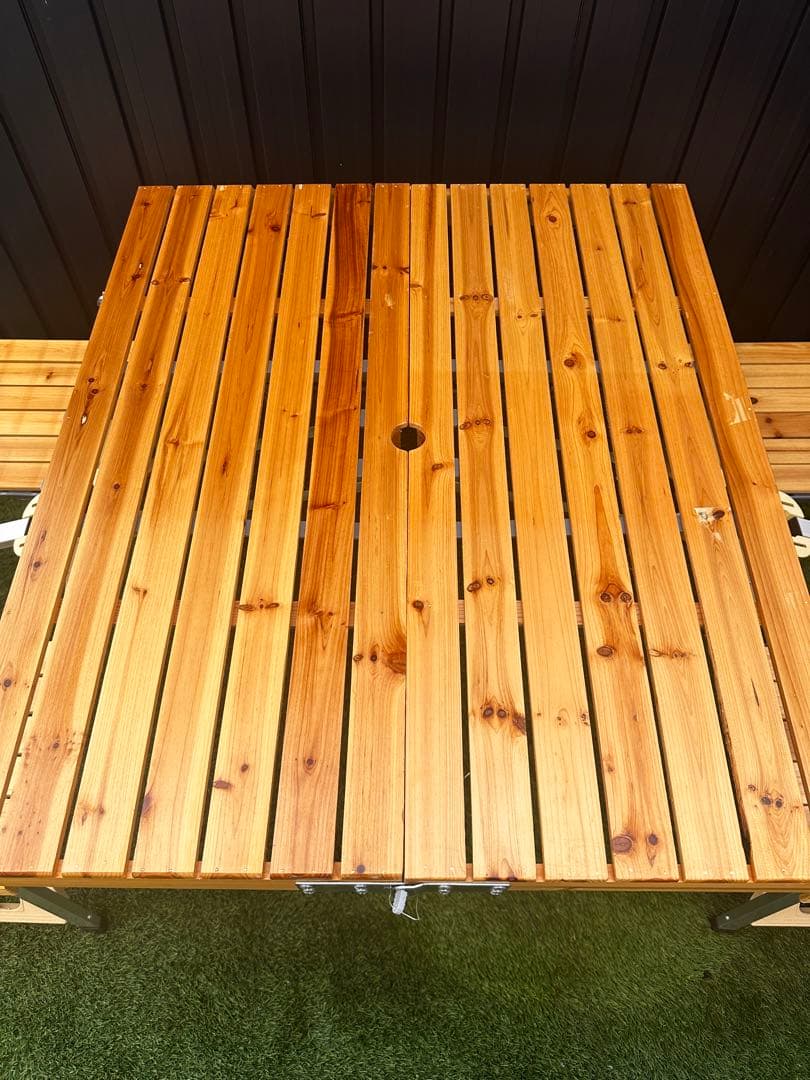 木製　折りたたみアウトドアテーブル　チェア一体型