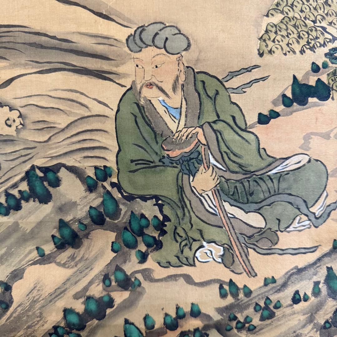 K5 仙厓義凡「龍虎高士図」 掛軸 絹本 古画 合わせ箱